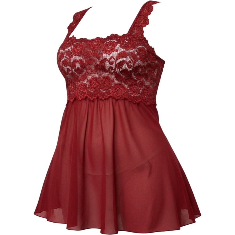 Cabernet Y2K Tank Top Womens S Red Sheer Mesh Fitted Lace‎ Detail Fairy Coquette
